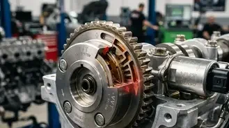 چرخ‌دنده سیستم زمان‌بندی متغیر سوپاپ VVT و شیر برقی OCV روی میل‌سوپاپ موتور