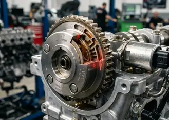 چرخ‌دنده سیستم زمان‌بندی متغیر سوپاپ VVT و شیر برقی OCV روی میل‌سوپاپ موتور